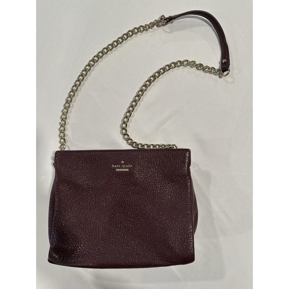 Kate Spade Purple Shimmer Pebbled Leather Chain/Leather Strap Shoulder Bag - Picture 2 of 9